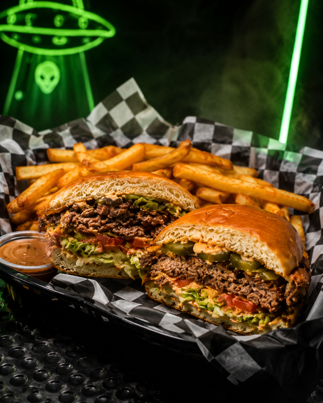 Smash burgers from UFO Smash and Chicken food truck in Falls Church VA